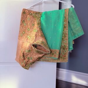 Elegant Green and Gold Embroidered Sari